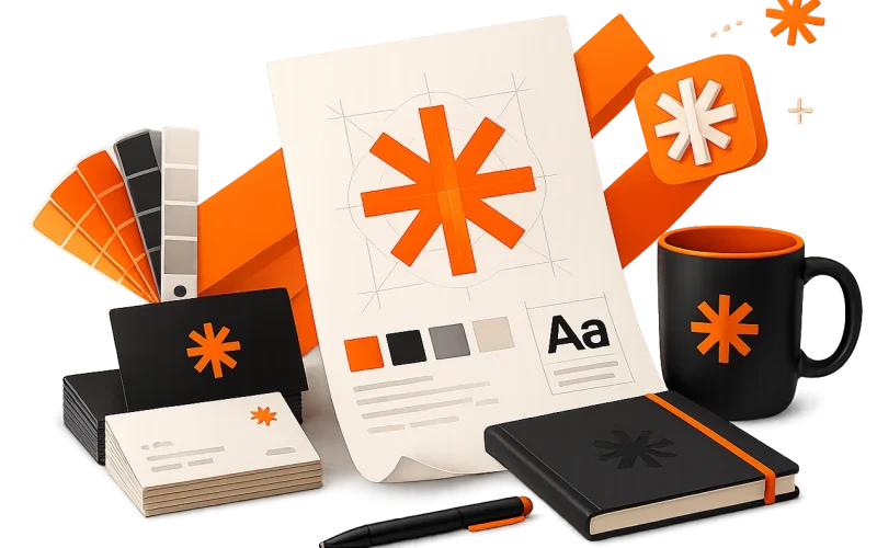 Orange branding design elements collection